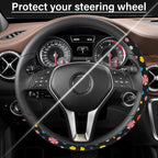 Steering Wheel Cover Neoprene Material Most Cars Men&Women Universal 15 inch Premium Non-Slip Spring Steering Wheel Protector Floral Car Accessories (Lucky Clever)
