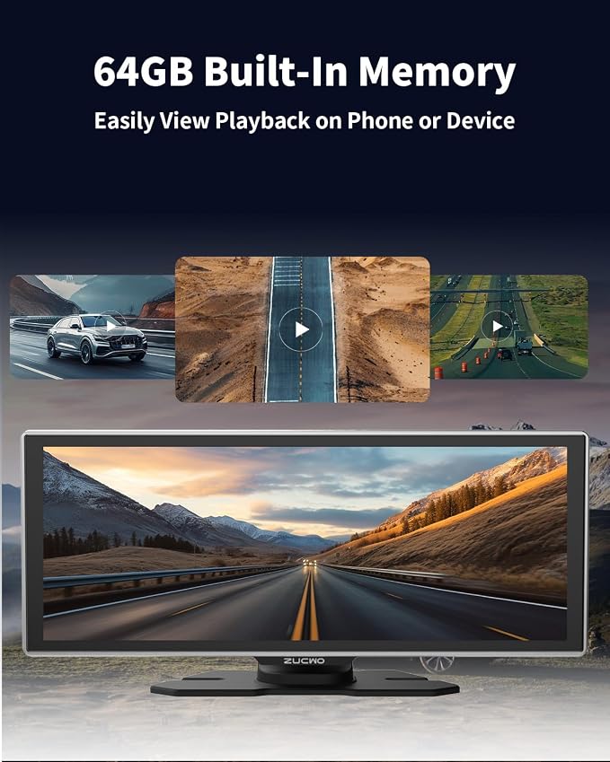 11.26 Inch Wireless CarPlay Screen for Car, Apple CarPlay & Android Auto Touch Screen for Car, Bluetooth, BT Music, Navigation, Car Record for Vehicles (Black)