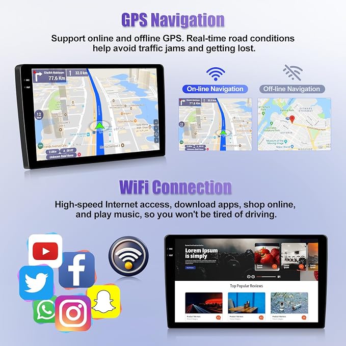 4G 64G for Hyundai Santa Fe 2006-2012 Android 15 Car Radio Wireless Carplay Android Auto 7 Inch Touch Screen Bluetooth5.0/FM/WiFi/GPS Navi/SWC