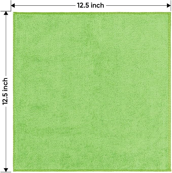 Green Microfiber Cleaning Cloth 12 Pack, 12.5 x 12.5 inch Microfiber Towels for Cars, Ultra Absorbent Car Washing Cloth, Lint Free Streak Free Cleaning Rags for Car, Kitchen, and Window