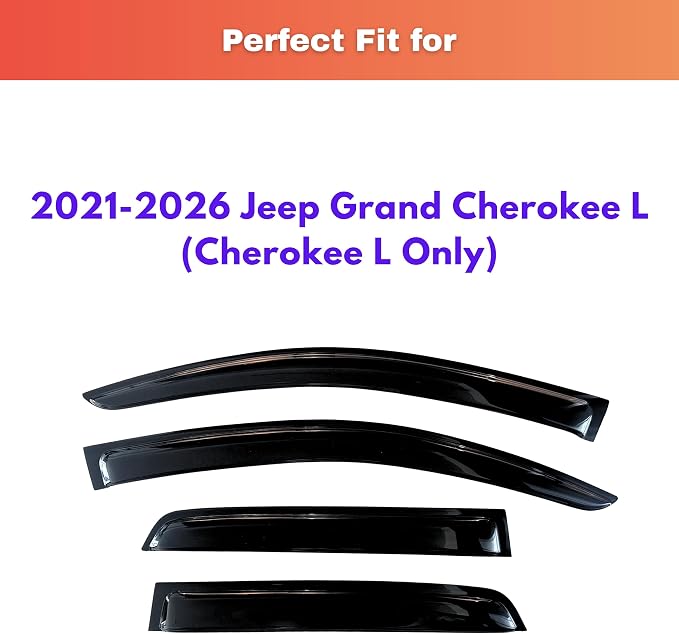 KPY Rain Guards Fit for 2021-2026 Jeep Grand Cherokee L, Out-Channel Window Visors Vent Wind Deflectors 4PC, Car Accessories for 21-26 Grand Cherokee L (Cherokee L Only)