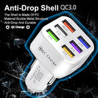 Car Charger Adapter, 6 USB Multi Port, Fast Charger, Include QC 3.0 and 5 Other Ports, Car Interior Accessories, Fit for iPhone 17/16/15/14/13Pro Max, Samsung, Android (White 1pc)