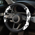 Cow Print Steering Wheel Cover, Universal 14.5-15 inch Breathable Microfiber Leather Anti-Slip Car Steering Wheel Protector for Women Men, Black&White