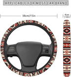 Car Steering Wheel Cover Universal Fit SUV Truck Van, Anti-Skid Soft Stretchy All Weather Protection Auto Decor Accessories, Southwest Aztec Red Beige