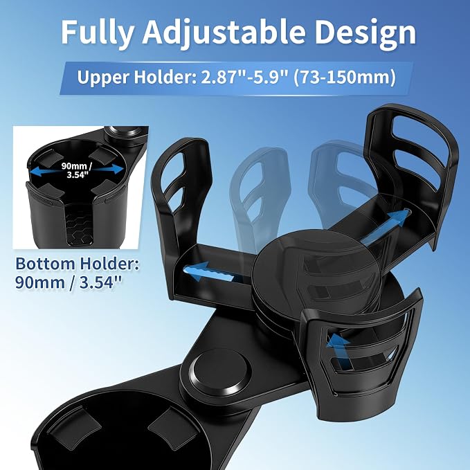 2 in 1 Car Cup Holder Expander, Adjustable Base (2.6-3.9") Dual Cup Holder Extender for Car, Universal Large Drink Holder Adapter Fits 32/40 oz Yeti, Hydro Flask, Mugs & Bottles, 360° Swivel