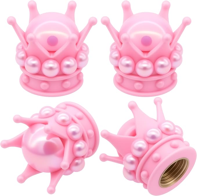 4PCS Crown Bling Tire Stem Valve Caps, Crystal Diamond Tire Air Cap Set Universal Copper Core Stem Covers for Cars, SUV, Trucks, Bikes, Motorcycles, Bicycles (Pink & Pink)