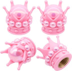 4PCS Crown Bling Tire Stem Valve Caps, Crystal Diamond Tire Air Cap Set Universal Copper Core Stem Covers for Cars, SUV, Trucks, Bikes, Motorcycles, Bicycles (Pink & Pink)