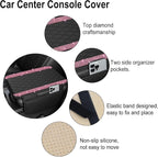 Bling Car Center Console Cover, Leather Car Arm Rest Cover Cushion with 2 Storage Bags, Universal Automotive Armrest Protector Storage Box, Bling Accessories Interior for Most Vehicles (Pink)