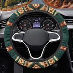 Car Steering Wheel Cover for Women Men, 15 Inch Soft Neoprene Stretch Anti-Slip Washable Car Accessories Universal Fit for Sedans SUV, Southwest Aztec Brown Green