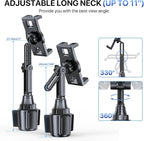 Cup Holder Tablet Mount for Car, [2025 Latest Upgraded] Adjustable Long Neck Car Tablet Holder Friendly Compatible with iPad, Pro, Air, Mini Samsung Galaxy Tab, All 6.1-12.9" Tab
