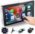 10.1 Inch Single Din 360° Rotatable Car Stereo,Support Wireless CarPlay and Android Auto,with 1080P Rear Camera,Mirror Link|Bluetooth|Music Play|AUX|FM/AM|SWC|RDS,Single DIN Car Stereo Radio