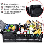 Car Trunk Organizer with Removable Cooler Bag - Collapsible Multi-Compartment Storage for SUV Truck Groceries Camping, Durable Nylon Auto Cargo Organizer (Black)