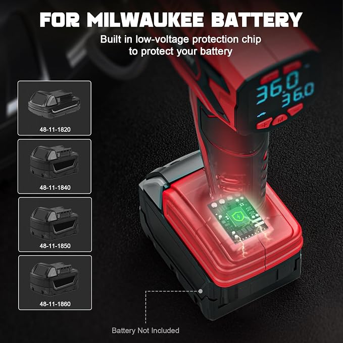Tire Inflator Air Compressor Compatible with Milwaukee 18V Battery, 160 PSI Cordless Portable Electric Air Pump 2026 Bigger LCD Digital Pressure Gauge for Car, Bike, Sport Ball (Tool Only)