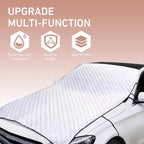 Car Hood Cover, Multi-Layer Thickening Waterproof Coat for Front Windshield Hood, All Seasons Foldable Shield with Fixed Strap, Universal Half Car Snow Cover (Silver)