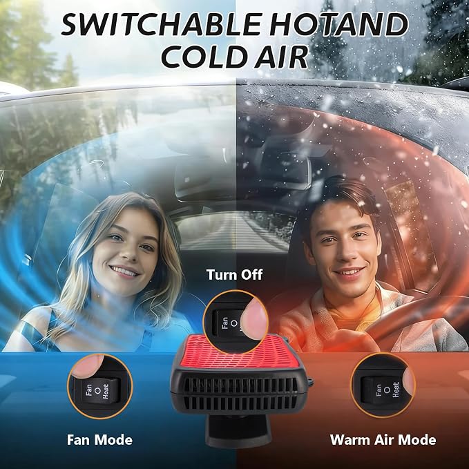 Car Fan for Vehicle, 2-in-1 Portable Car Defroster Heater & Cooling Fan, 12V Auto Heater Defogger with Hot & Cold Wind, 360° Rotatable Car Heater for Truck SUV Sedan
