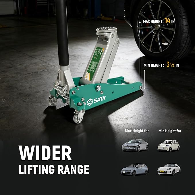 SATA 1.5-Ton (3,300 lb) Aluminum & Steel Hybrid Jack, Portable Design with Dual-Piston Quick Lift Pump, Tested for 1.5X Overload for Ultimate Safety