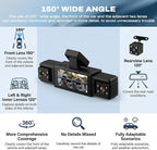 360 Degree View 4 Channel Dash Cam 1080 P Front and Rear Inside, Left and Right Dash Camera for Cars, 3.16 Inch Night Vision, Loop Recording, Exposure Compensation, Reversing Assistance