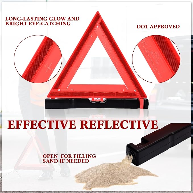 18 Pcs Warning Triangle Dot Approved Foldable Emergency Safety Triangles Reflective Road Safety Triangle with Carrying Case Heavy Base Roadside Warning Sign for Car Truck