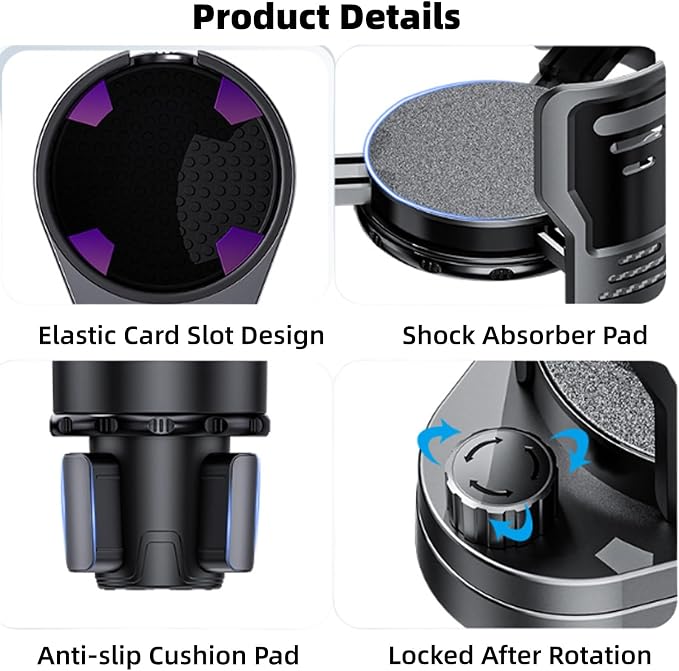 Car Cup Holder Expander 2 in 1，Expandable Cup Holder with 360°Adjustable Base，Compatible with Hydro Flask, Yeti, Nalgene, Other Large Bottles Drinks Mugs, Expandable to 2.87"-6" (Black)