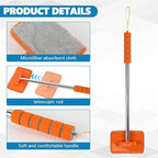 Car Windshield Cleaning Tool, Car Windshield Window Cleaner, Auto Glass Wiper Tool with Extendable Handle & Reusable Microfiber Pad, Universal Vehicle Cleaning Car Accessories (Orange)