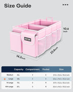 Trunk Organizer for Car - Car Organizer, Foldable Trunk organizer for SUVs & Sedans, Sturdy Organization for Car Accessories, Tools, Sundries, Pink, 2 Compartments, 23.6"×14.2"×10.6"