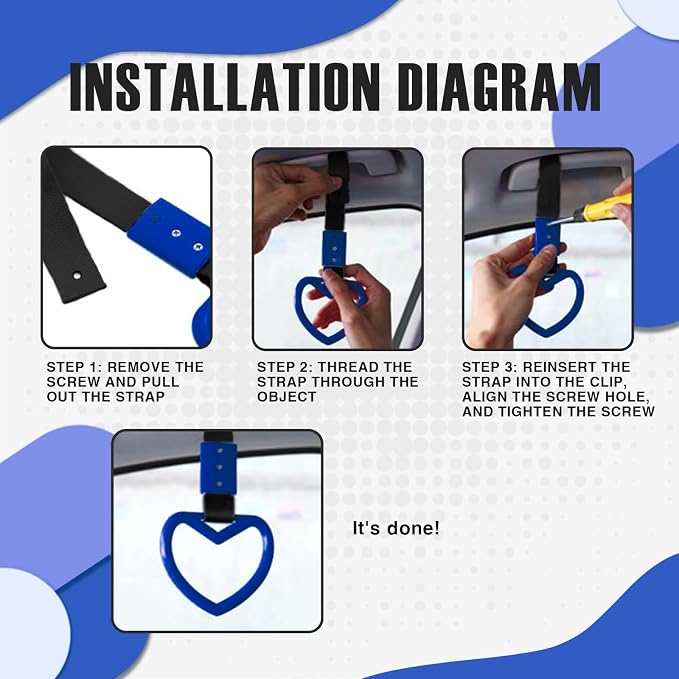 2PCS Heart Shaped Car Handle Straps, Rear Bumper Warning Keychain Ring for Car Exterior Accessories (Blue)