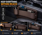 Car Seat Gap Filler Organizer with Cup Holder, Premium Leather Seat Gap Filler, Anti-Drop Car Seat Gap Organizer for Phone, Keys & Wallet, Universal Front Seat Console Organizer for Car, SUV & Truck