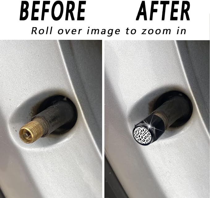 Tire Valve Stem Caps Cover,4 Pcs Metal Black Air Valve Cap, Aluminum Car Wheel Stem Caps,Universal Stem Covers for Cars,Trucks,Bikes,Bicycles, Motorcycles,Corrosion Resistant (White Leopard)