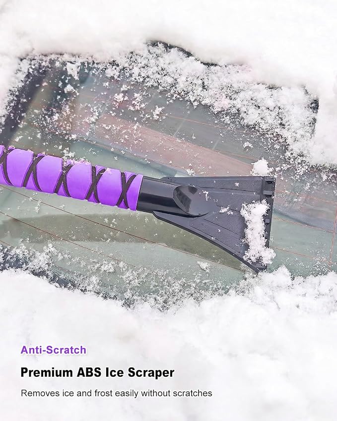 Ice Scraper and Brush for Car, Extendable Snow Brush and Ice Scraper for Car Windshield Window, Car Snow Scraper and Brush with Foam Grip for SUV Truck Automobile Vehicle - Purple