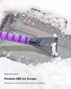 Ice Scraper and Brush for Car, Extendable Snow Brush and Ice Scraper for Car Windshield Window, Car Snow Scraper and Brush with Foam Grip for SUV Truck Automobile Vehicle - Purple
