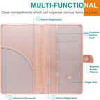 Car Registration and Insurance Holder, Leather Car Glove Box Organizer, Cool Car Accessories for ID, Driver's License Cards & Essential Document, Men&Women, Rose Gold