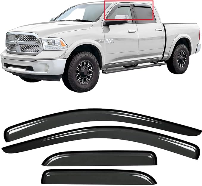 Tape On Window Visors Rain Guards Deflectors for 2009-2018 Ram 1500 Crew/Mega Cab/Full-Size Cab, Side Vent Visors Shades for 2010-2025 Ram 2500 & 3500, 2019-2025 Ram 1500 Classic Body Models Only