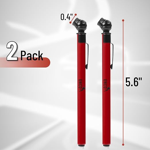 Pencil Tire Pressure Gauge, 2 Pack, 10-75 PSI, Red, Stainless Steel Body, Metal Made Nozzle, Rust and Corrosion Resistant, Pencil Air Pressure Gauge for Tires, 3 Measurements for Cars, Bikes