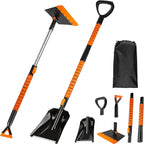 Extendable Snow Squeegee,Ice Scraper and Shovel 42" Lenght- Rotating Head, 3-1 Adjustable Frost Remover,Shoveling Tool with Ergonomic Handle Heavy Duty