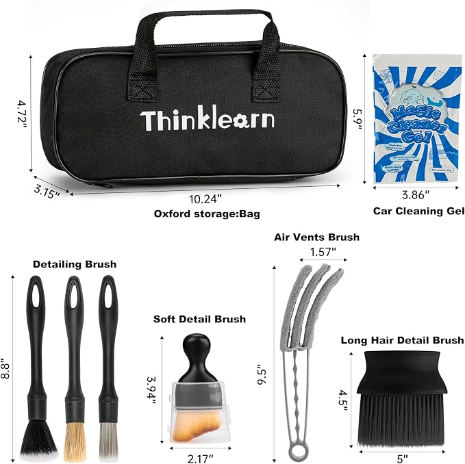 Car Detailing Kit, Car Interior Detailing Kit, Including 7Pcs Auto Detailing Brushs and 200g Cleaning Gel (25% More Than 160g) Storage Bag, Car Accessories