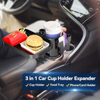 Car Cup Holder Expander - 3 in 1 Cup Holder Adapter with Adjustable Base - Detachable Phone Holder & 360° Rotation Food Tray for Car - Compatible with Vehicles, Car, Road Trip Essentials