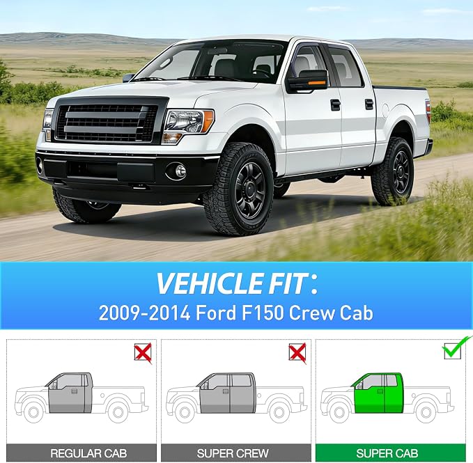 in Channel Window Visors for Ford F150 2009-2014 Crew Cab, Smoke Rain Guards, Clip-On Installation, Wind Deflectors for Sun Rain Ventilation-4PCS