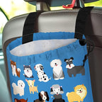 Car Trash Bag Hanging Back of Seat Waterproof Small Cute Printed One-Handed Strap Drawstring Garbage Bags for Car-Cute Animal Dogs