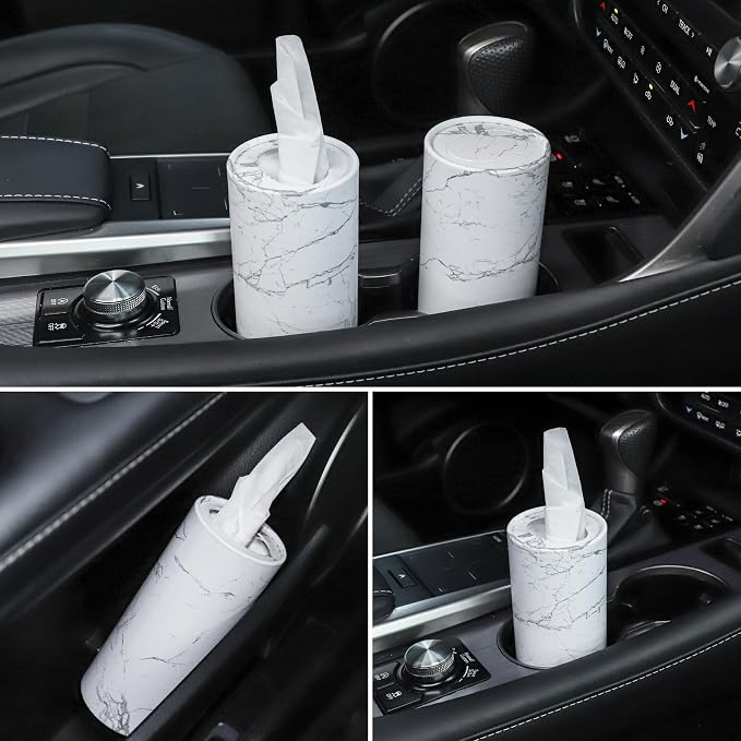 Car Tissue Holder, 4 Pack Car Cup Holder Facial Tissues with Travel Tissue Bag, Quick and Convenient Flower Combination Car Tissue Box(4 Canisters/200 Tissues) White