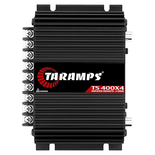 TS 400x4 2 Ohms Black Multichannel Stereo Amplifier 400 Watts Rms, 4 Channels, Full Range, Car Audio Digital 2 Bridged Channel, Crossover High/Low Pass, with RCA and Automatic High Level Input