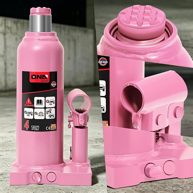 4 Ton / 8000 lbs Lifting Automotive Welded Hydraulic Bottle Jack for Car SUV Pickup, Auto Repair, with Manual Handle & Carrying Storage Case, Pink