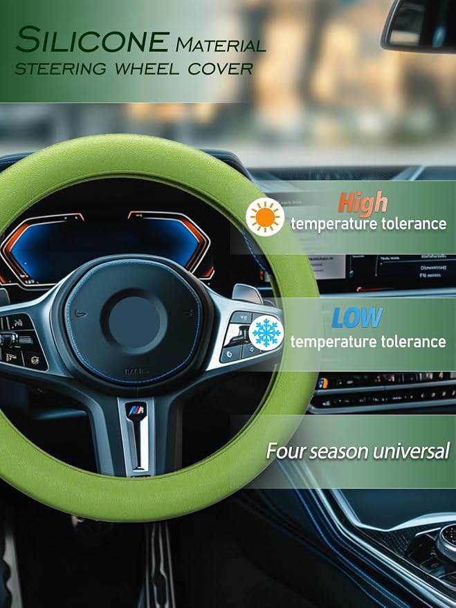 Car Steering Wheel Cover, Non-Slip Silicone Material, Multiple Color Choices, Universal Auto Parts Steering Wheel Cover, Suitable for Most Cars (Green)