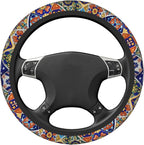 Mexican Talavera Tiles Style Steering Wheel Cover Auto Steering Wheel Protector Anti-Slip Breathable and Sweat Absorption Universal Car Accessories15 Inch Fit Auto Sedan Vans Trucks SUV