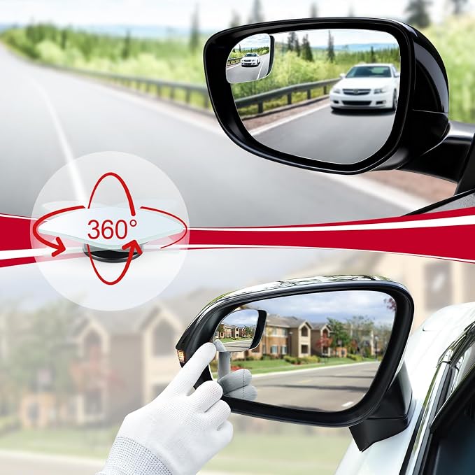 Blind Spot Mirror，Newest Fan Shaped HD Glass Frameless Convex Rear View Mirror with wide angle Adjustable Stick for Cars SUV and Trucks, Pack of 2
