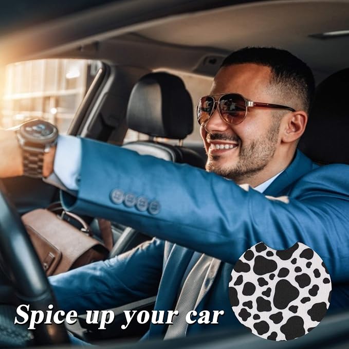 4 Pack Car Coasters, 2.75inch Cow Print Car Cup Holder Coasters for Cars, Neoprene Cup Pad Mat for Cup Holders for Women