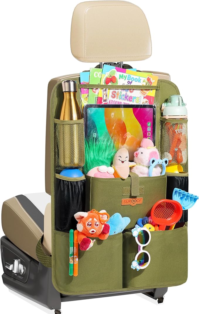 Car Organizers and Storage, Upgraded Car Seat Organizer with 11-inch Touch Screen Tablet Holder, Backseat Car Organizer with 8 Pockets, Car Seat Protector Road Trip Essentials for Kids