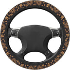 Elastic Sun Moon Leaves Car Steering Wheel Cover Protector Upgrade Thicken,Gold Boho Black,Anti Slip Durable Soft Car Interior Decor for Diverse Cars Truck SUV for Men Women Universal 15 Inch