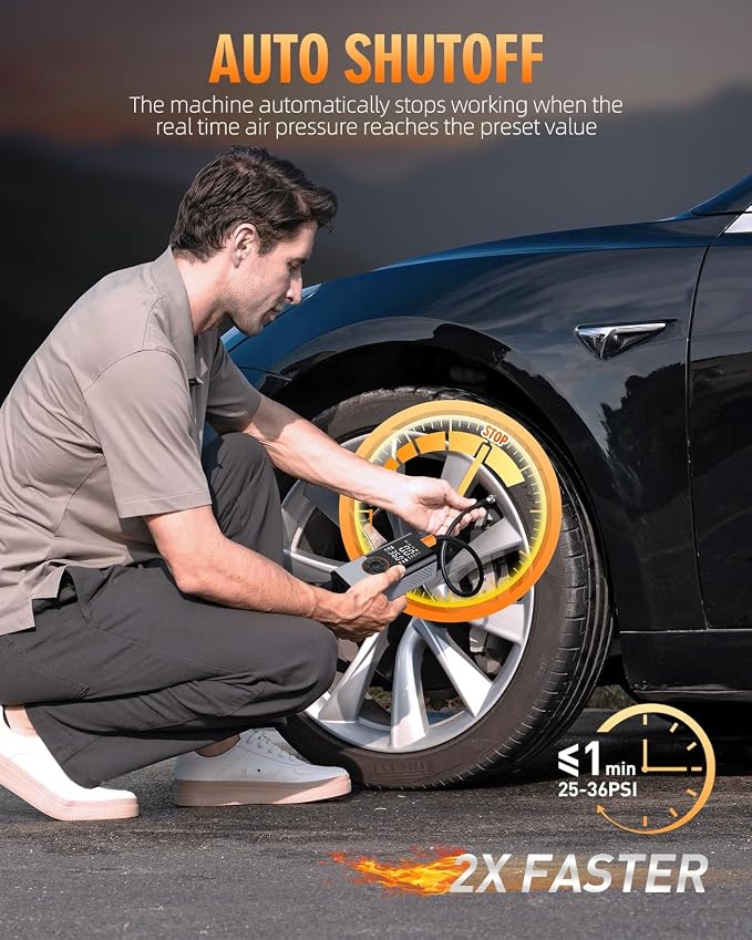Tire Inflator Portable Air Compressor, Cordless Tire Pump with LED Super Bright Light for Car, Bicycle, Motorcycle