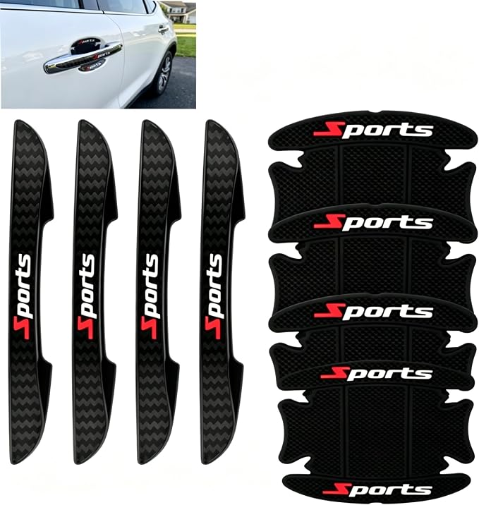 8PCS Car Door Handle Scratch Protector, 3D Carbon Fiber Pattern Anti Scratch Paint Protection Film, Sports Self-Adhesive Door Edge Sticker Universal for Car SUV Truck (Black)