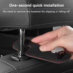 2PCS Car Seat Headrest Hook, Suede Leather Heart Hanger, Black | 1.77x6.42 Inch, Universal fit, most Sedans/SUVs/Trucks, alloy core, half-open mount, interior accessories